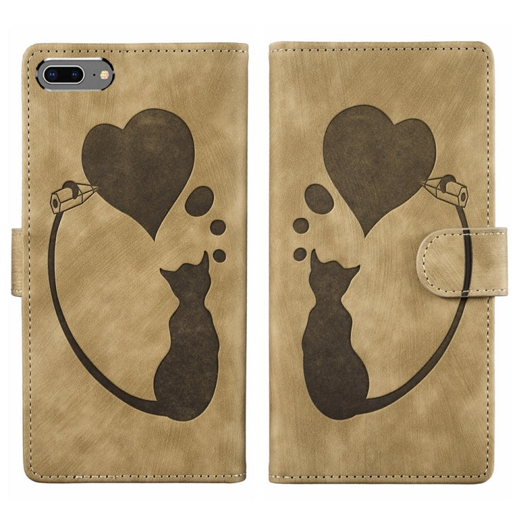 Pen Heart Cat Embossed Leather Phone Case, For iPhone X / XS, For iPhone XR, For iPhone XS Max, For iPhone 7 Plus / 8 Plus