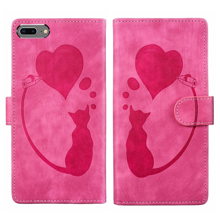 Pen Heart Cat Embossed Leather Phone Case, For iPhone X / XS, For iPhone XR, For iPhone XS Max, For iPhone 7 Plus / 8 Plus
