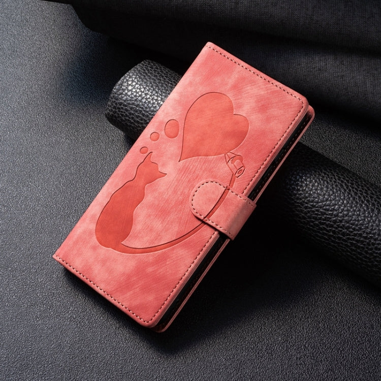 Pen Heart Cat Embossed Leather Phone Case, For iPhone 13 mini, For iPhone 12, For iPhone 12 Pro Max, For iPhone 12 Pro