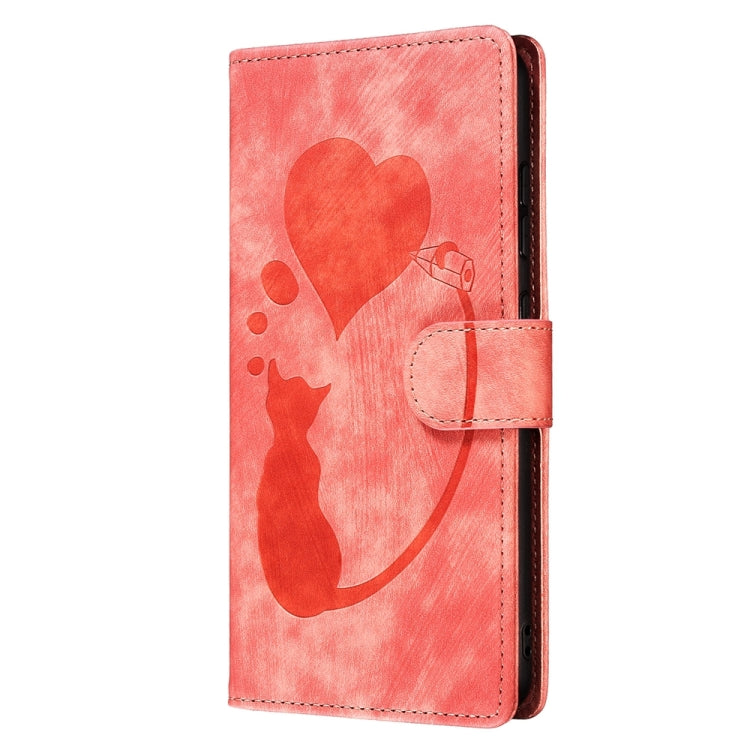 Pen Heart Cat Embossed Leather Phone Case, For iPhone 12 mini, For iPhone 11 Pro Max, For iPhone 11, For iPhone 11 Pro