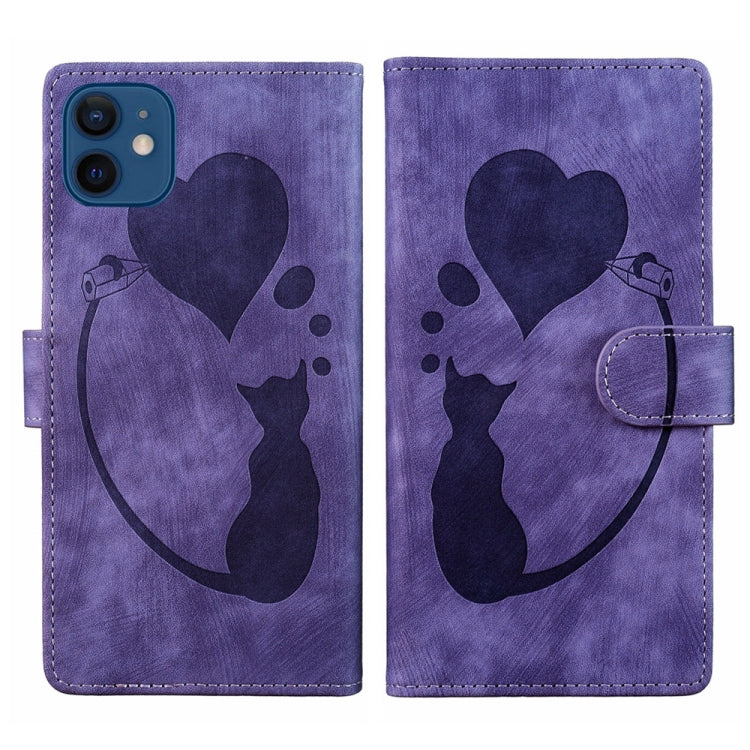 Pen Heart Cat Embossed Leather Phone Case, For iPhone 12 mini, For iPhone 11 Pro Max, For iPhone 11, For iPhone 11 Pro