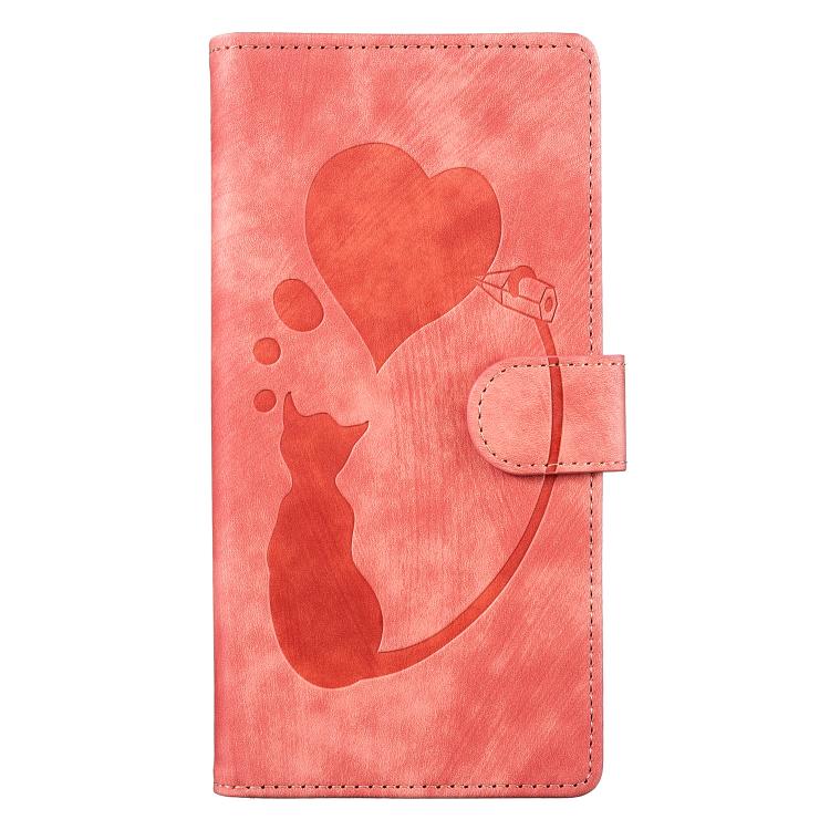 Pen Heart Cat Embossed Leather Phone Case, For iPhone 17 Pro Max, For iPhone 17 Pro, For iPhone 17, For iPhone 17 Air