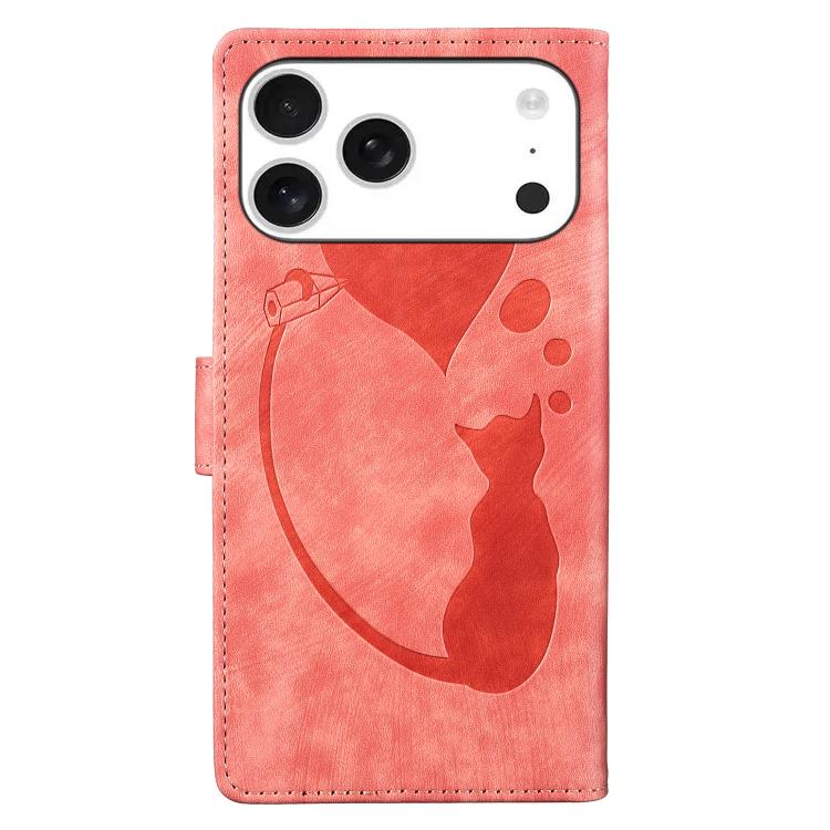Pen Heart Cat Embossed Leather Phone Case, For iPhone 17 Pro Max, For iPhone 17 Pro, For iPhone 17, For iPhone 17 Air
