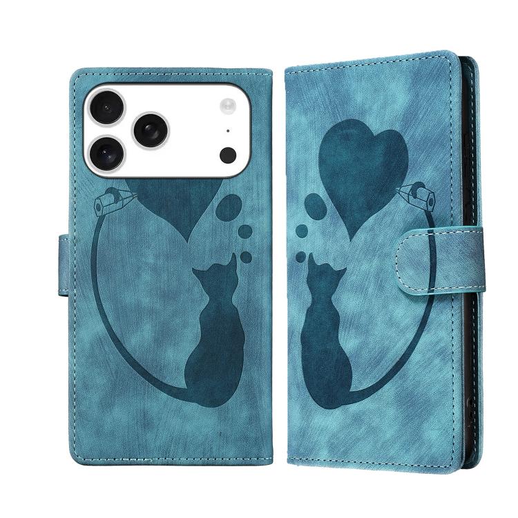 Pen Heart Cat Embossed Leather Phone Case, For iPhone 17 Pro Max, For iPhone 17 Pro, For iPhone 17, For iPhone 17 Air