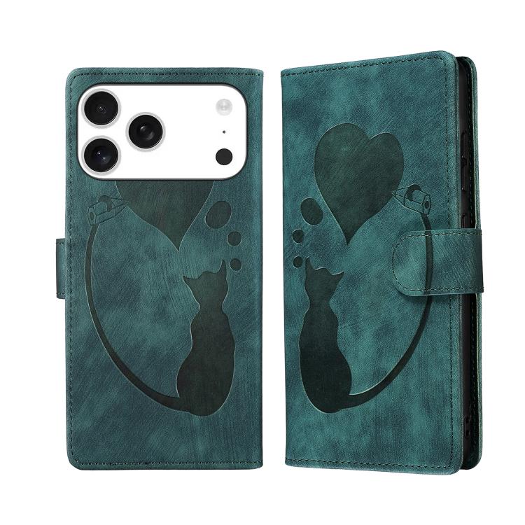 Pen Heart Cat Embossed Leather Phone Case, For iPhone 17 Pro Max, For iPhone 17 Pro, For iPhone 17, For iPhone 17 Air