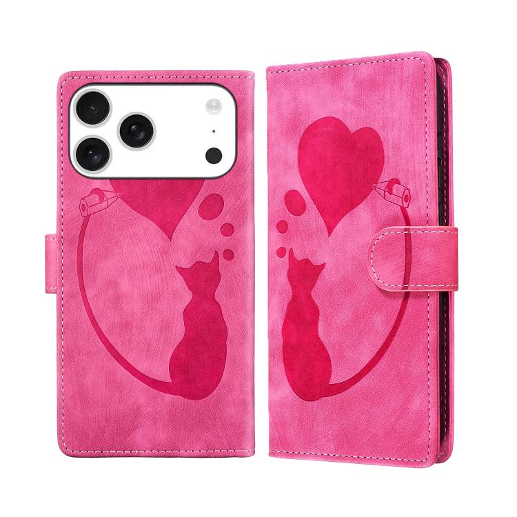 Pen Heart Cat Embossed Leather Phone Case, For iPhone 17 Pro Max, For iPhone 17 Pro, For iPhone 17, For iPhone 17 Air