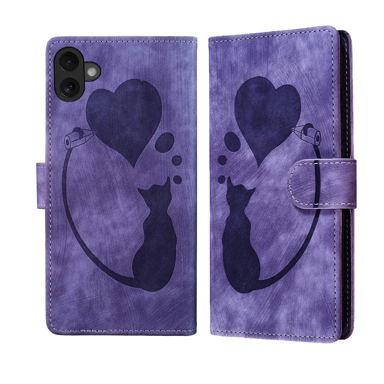 Pen Heart Cat Embossed Leather Phone Case, For iPhone 17 Pro Max, For iPhone 17 Pro, For iPhone 17, For iPhone 17 Air