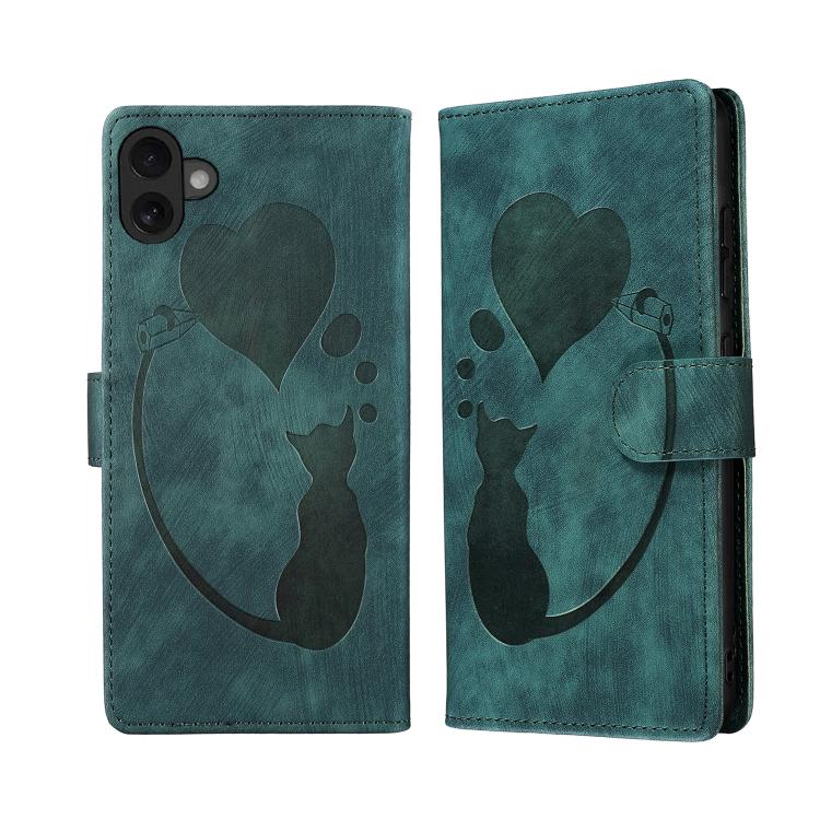 Pen Heart Cat Embossed Leather Phone Case, For iPhone 17 Pro Max, For iPhone 17 Pro, For iPhone 17, For iPhone 17 Air