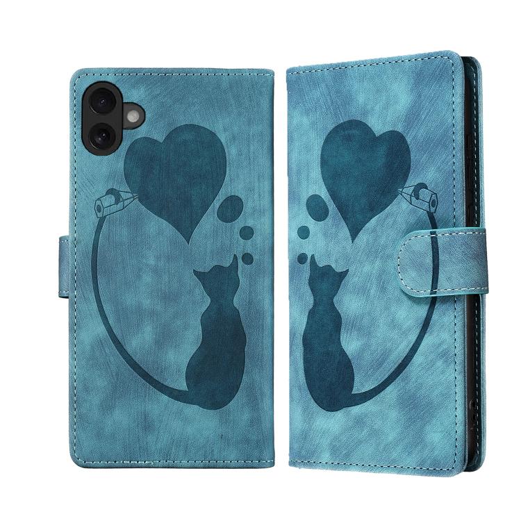 Pen Heart Cat Embossed Leather Phone Case, For iPhone 17 Pro Max, For iPhone 17 Pro, For iPhone 17, For iPhone 17 Air