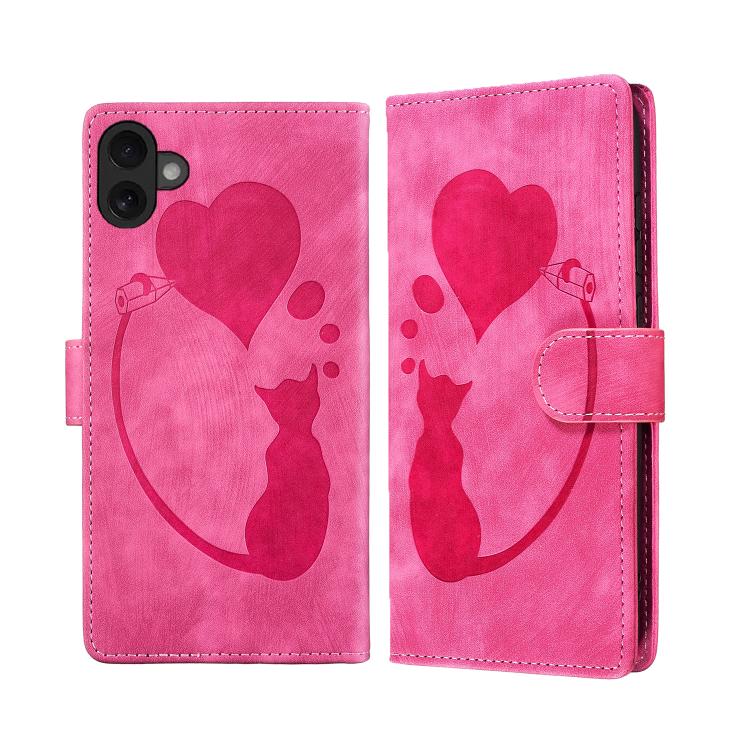 Pen Heart Cat Embossed Leather Phone Case, For iPhone 17 Pro Max, For iPhone 17 Pro, For iPhone 17, For iPhone 17 Air