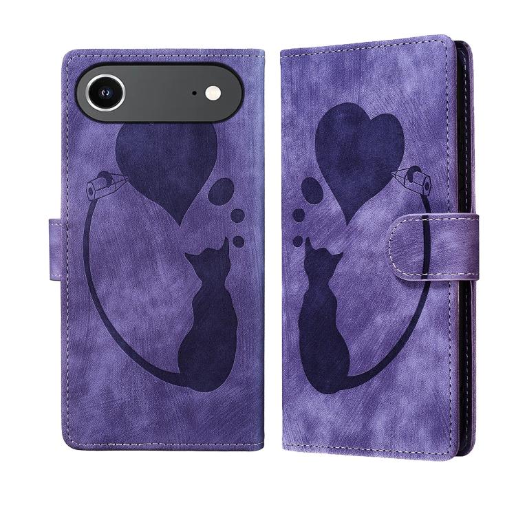Pen Heart Cat Embossed Leather Phone Case, For iPhone 17 Pro Max, For iPhone 17 Pro, For iPhone 17, For iPhone 17 Air