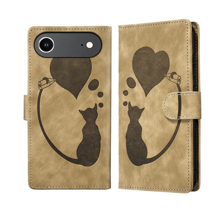Pen Heart Cat Embossed Leather Phone Case, For iPhone 17 Pro Max, For iPhone 17 Pro, For iPhone 17, For iPhone 17 Air