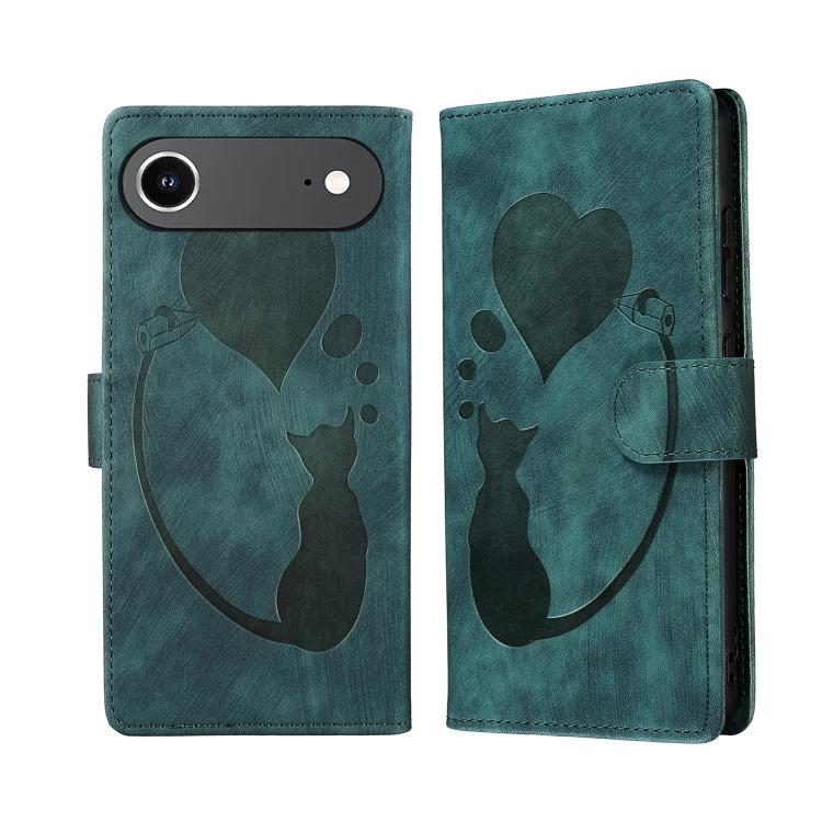Pen Heart Cat Embossed Leather Phone Case, For iPhone 17 Pro Max, For iPhone 17 Pro, For iPhone 17, For iPhone 17 Air