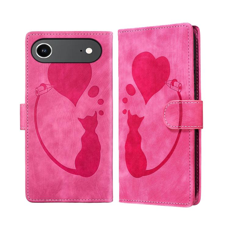 Pen Heart Cat Embossed Leather Phone Case, For iPhone 17 Pro Max, For iPhone 17 Pro, For iPhone 17, For iPhone 17 Air