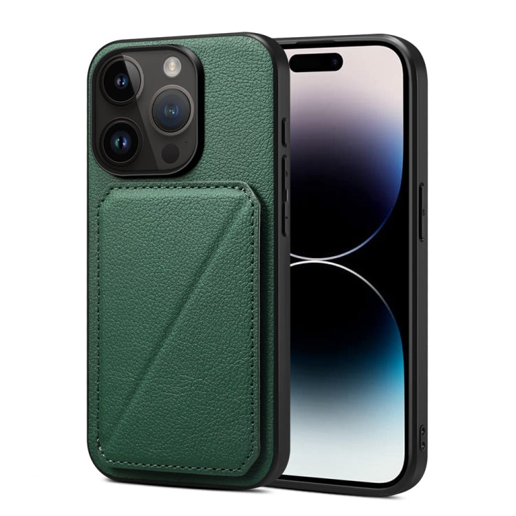 D04 Calf Texture Dual Card Slot Holder Phone Case, For iPhone 16 Pro, For iPhone 16 Plus, For iPhone 16, For iPhone 15 Pro Max, For iPhone 15 Pro, For iPhone 15 Plus