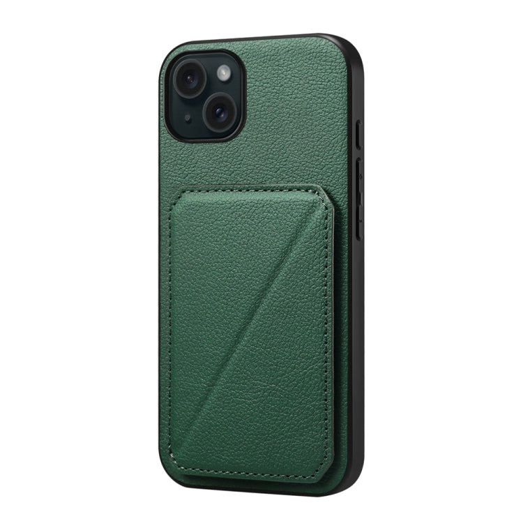 D04 Calf Texture Dual Card Slot Holder Phone Case, For iPhone 16 Pro, For iPhone 16 Plus, For iPhone 16, For iPhone 15 Pro Max, For iPhone 15 Pro, For iPhone 15 Plus