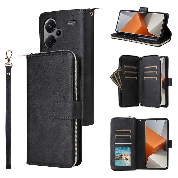 9-Card Slots Zipper Wallet Bag Leather Phone Case, For Redmi Note 13 4G, For Redmi Note 13 5G Global, For Redmi Note 13 Pro+, For Redmi Note 12 4G Global