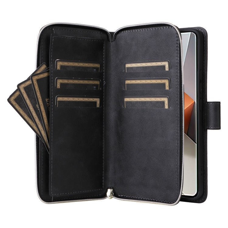 9-Card Slots Zipper Wallet Bag Leather Phone Case, For Redmi Note 13 Pro+, For Redmi Note 12 4G Global, For Redmi Note 11 Pro Global