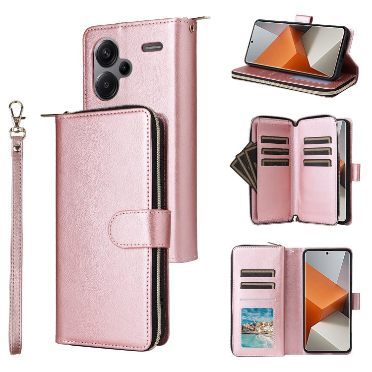9-Card Slots Zipper Wallet Bag Leather Phone Case, For Redmi Note 13 4G, For Redmi Note 13 5G Global, For Redmi Note 13 Pro+, For Redmi Note 12 4G Global