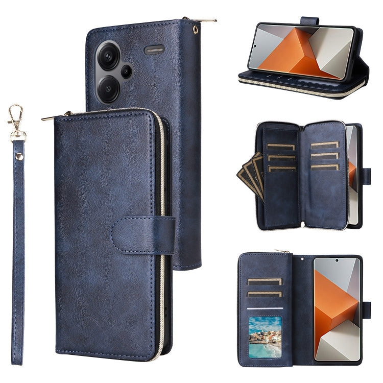 9-Card Slots Zipper Wallet Bag Leather Phone Case, For Redmi Note 13 4G, For Redmi Note 13 5G Global, For Redmi Note 13 Pro+, For Redmi Note 12 4G Global