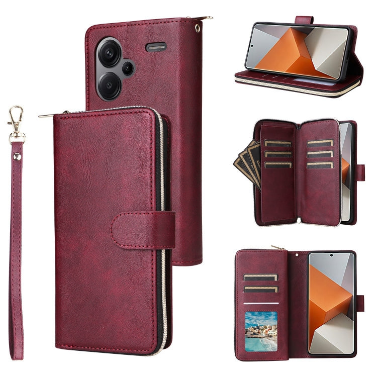 9-Card Slots Zipper Wallet Bag Leather Phone Case, For Redmi Note 13 4G, For Redmi Note 13 5G Global, For Redmi Note 13 Pro+, For Redmi Note 12 4G Global