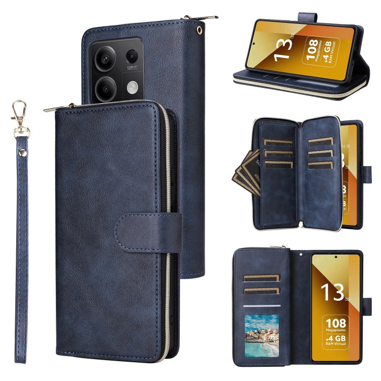9-Card Slots Zipper Wallet Bag Leather Phone Case, For Redmi Note 13 Pro 4G / 14S 4G Global, For Redmi Note 13 4G, For Redmi Note 13 Pro 5G / Poco X6 5G, For Redmi Note 13 5G Global