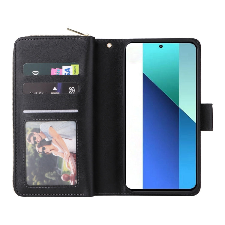 9-Card Slots Zipper Wallet Bag Leather Phone Case, For Redmi Note 13 4G, For Redmi Note 13 5G Global, For Redmi Note 13 Pro+, For Redmi Note 12 4G Global