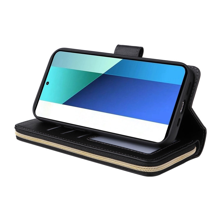 9-Card Slots Zipper Wallet Bag Leather Phone Case, For Redmi Note 13 4G, For Redmi Note 13 5G Global, For Redmi Note 13 Pro+, For Redmi Note 12 4G Global