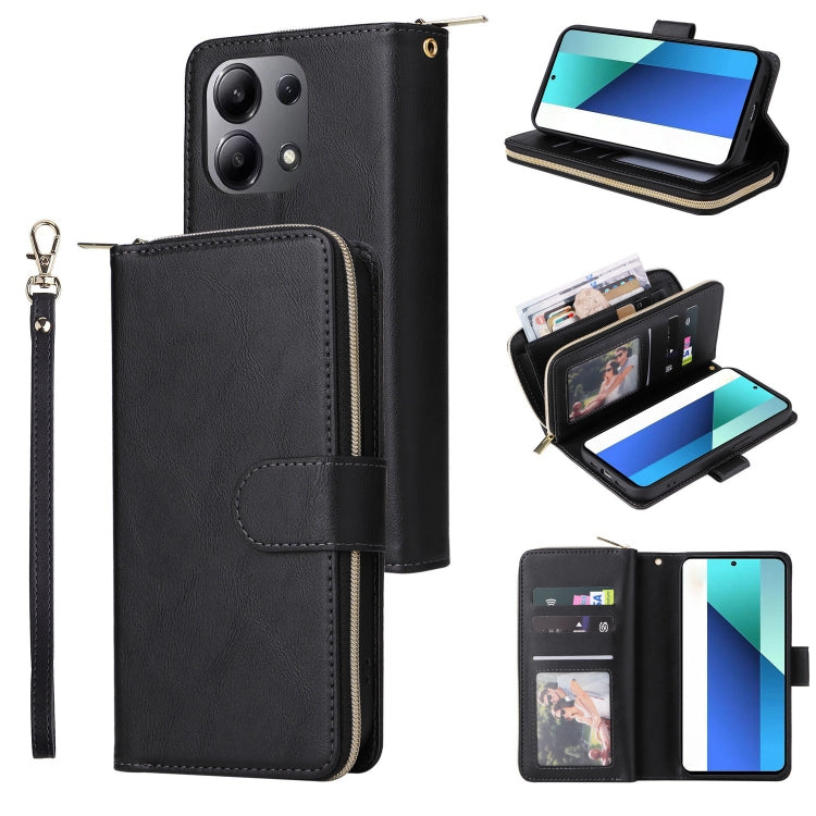 9-Card Slots Zipper Wallet Bag Leather Phone Case, For Redmi Note 13 Pro 4G / 14S 4G Global, For Redmi Note 13 4G, For Redmi Note 13 Pro 5G / Poco X6 5G, For Redmi Note 13 5G Global