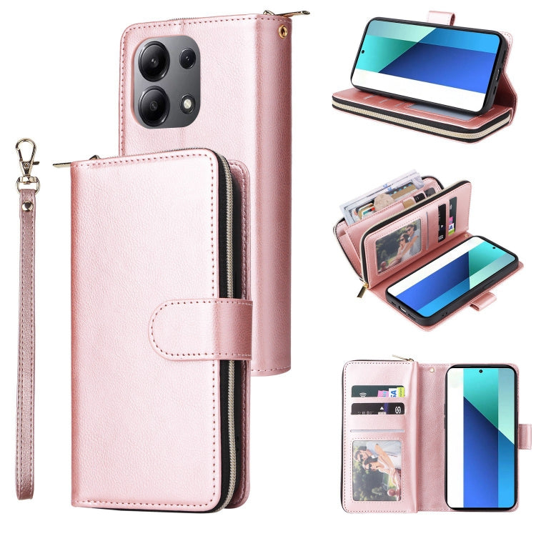 9-Card Slots Zipper Wallet Bag Leather Phone Case, For Redmi Note 13 Pro 4G / 14S 4G Global, For Redmi Note 13 4G, For Redmi Note 13 Pro 5G / Poco X6 5G, For Redmi Note 13 5G Global
