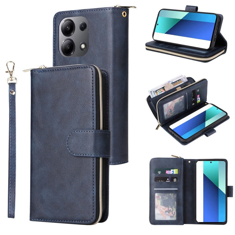 9-Card Slots Zipper Wallet Bag Leather Phone Case, For Redmi Note 13 4G, For Redmi Note 13 5G Global, For Redmi Note 13 Pro+, For Redmi Note 12 4G Global