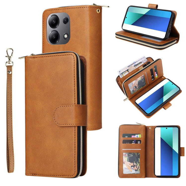 9-Card Slots Zipper Wallet Bag Leather Phone Case, For Redmi Note 13 4G, For Redmi Note 13 5G Global, For Redmi Note 13 Pro+, For Redmi Note 12 4G Global