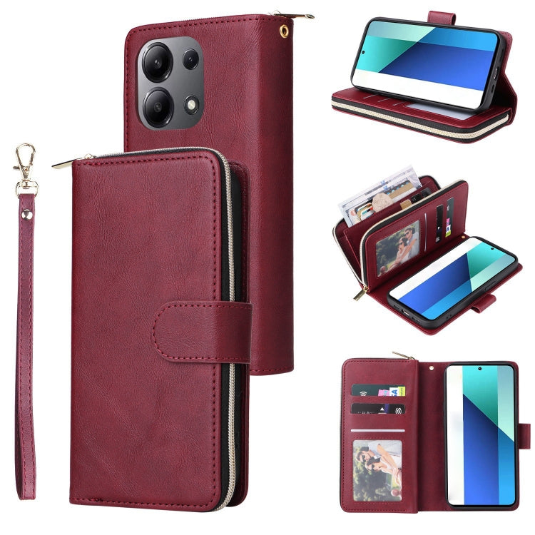 9-Card Slots Zipper Wallet Bag Leather Phone Case, For Redmi Note 13 Pro 4G / 14S 4G Global, For Redmi Note 13 4G, For Redmi Note 13 Pro 5G / Poco X6 5G, For Redmi Note 13 5G Global
