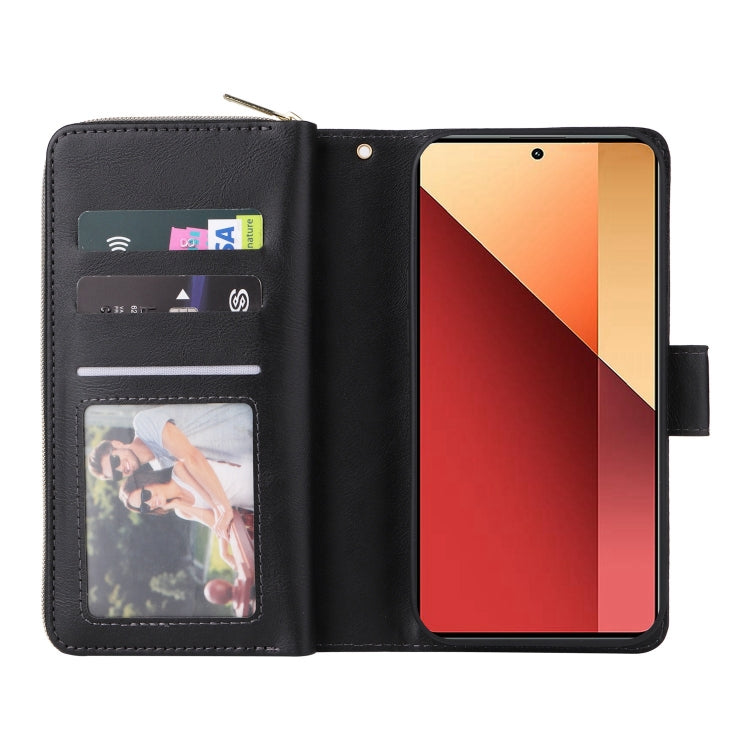 9-Card Slots Zipper Wallet Bag Leather Phone Case, For Redmi Note 13 Pro 4G / 14S 4G Global, For Redmi Note 13 4G, For Redmi Note 13 Pro 5G / Poco X6 5G, For Redmi Note 13 5G Global