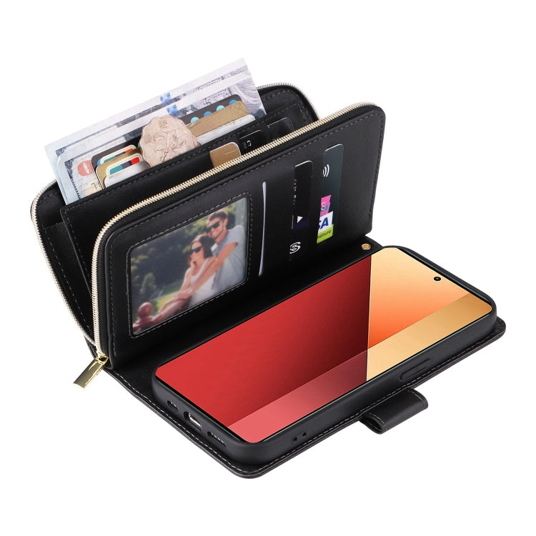 9-Card Slots Zipper Wallet Bag Leather Phone Case, For Redmi Note 13 Pro 4G / 14S 4G Global, For Redmi Note 13 4G, For Redmi Note 13 Pro 5G / Poco X6 5G, For Redmi Note 13 5G Global