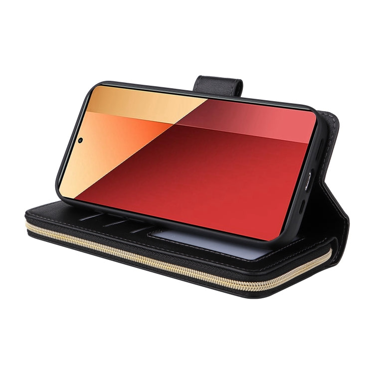 9-Card Slots Zipper Wallet Bag Leather Phone Case, For Redmi Note 13 Pro 4G / 14S 4G Global, For Redmi Note 13 4G, For Redmi Note 13 Pro 5G / Poco X6 5G, For Redmi Note 13 5G Global