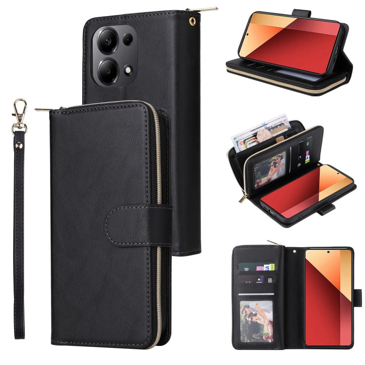 9-Card Slots Zipper Wallet Bag Leather Phone Case, For Redmi Note 13 Pro 4G / 14S 4G Global, For Redmi Note 13 4G, For Redmi Note 13 Pro 5G / Poco X6 5G, For Redmi Note 13 5G Global