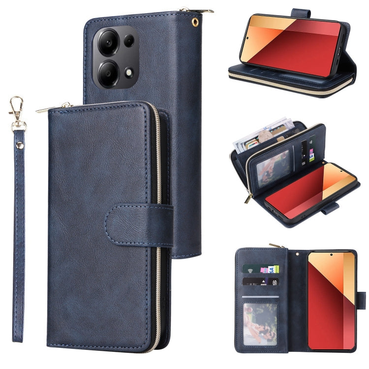 9-Card Slots Zipper Wallet Bag Leather Phone Case, For Redmi Note 13 Pro 4G / 14S 4G Global, For Redmi Note 13 4G, For Redmi Note 13 Pro 5G / Poco X6 5G, For Redmi Note 13 5G Global