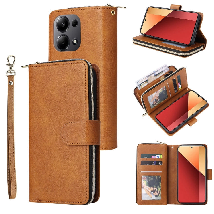9-Card Slots Zipper Wallet Bag Leather Phone Case, For Redmi Note 13 Pro 4G / 14S 4G Global, For Redmi Note 13 4G, For Redmi Note 13 Pro 5G / Poco X6 5G, For Redmi Note 13 5G Global