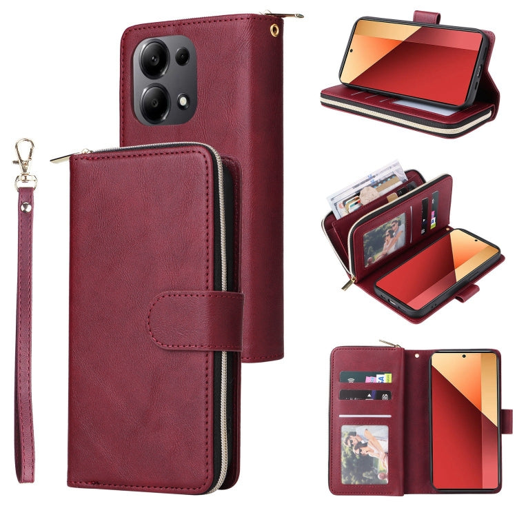 9-Card Slots Zipper Wallet Bag Leather Phone Case, For Redmi Note 13 Pro 4G / 14S 4G Global, For Redmi Note 13 4G, For Redmi Note 13 Pro 5G / Poco X6 5G, For Redmi Note 13 5G Global