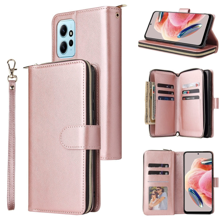 9-Card Slots Zipper Wallet Bag Leather Phone Case, For Redmi Note 13 Pro+, For Redmi Note 12 4G Global, For Redmi Note 11 Pro Global