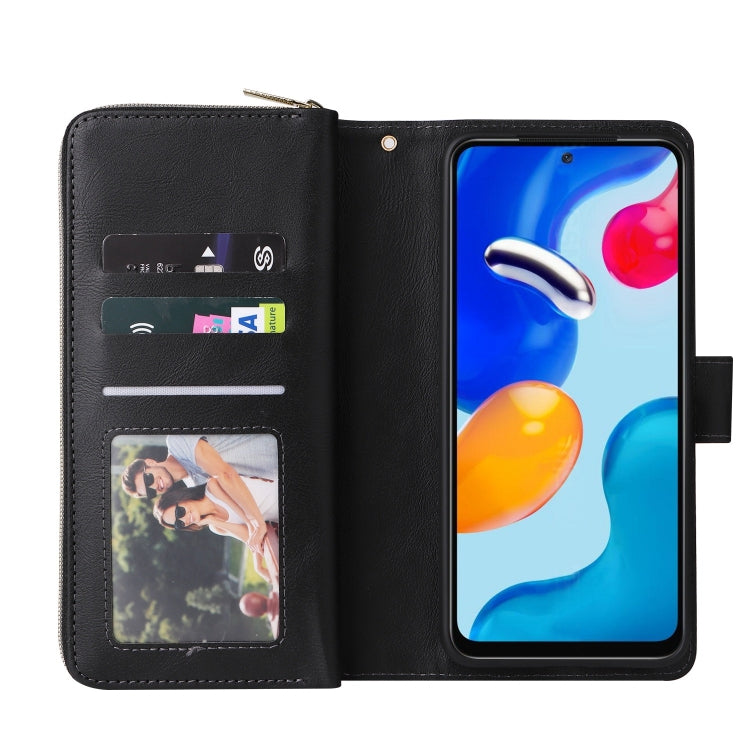 9-Card Slots Zipper Wallet Bag Leather Phone Case, For Redmi Note 11 Pro Global