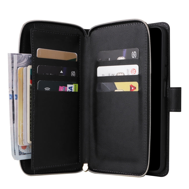9-Card Slots Zipper Wallet Bag Leather Phone Case, For Redmi Note 11 Pro Global