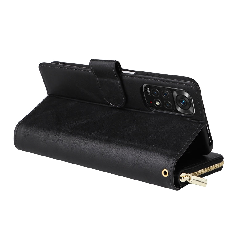 9-Card Slots Zipper Wallet Bag Leather Phone Case, For Redmi Note 11 Pro Global