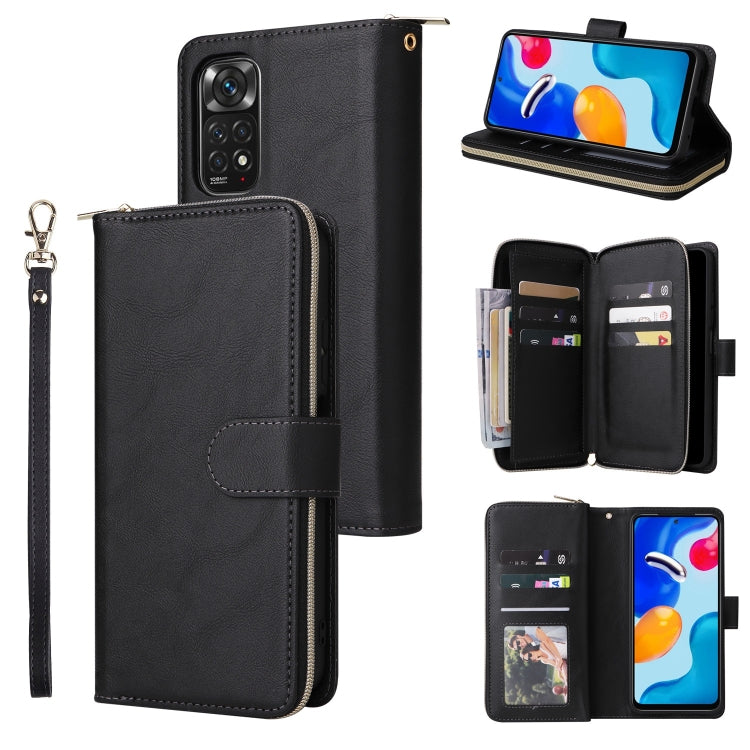 9-Card Slots Zipper Wallet Bag Leather Phone Case, For Redmi Note 11 Pro Global