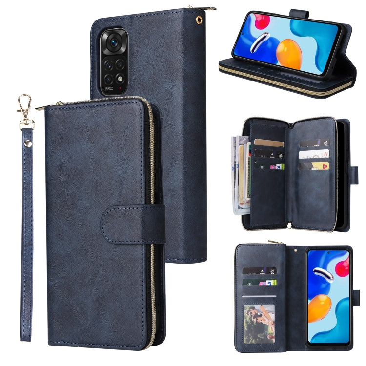 9-Card Slots Zipper Wallet Bag Leather Phone Case, For Redmi Note 11 Pro Global