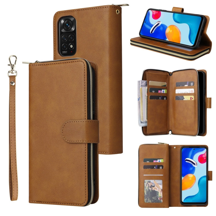 9-Card Slots Zipper Wallet Bag Leather Phone Case, For Redmi Note 11 Pro Global