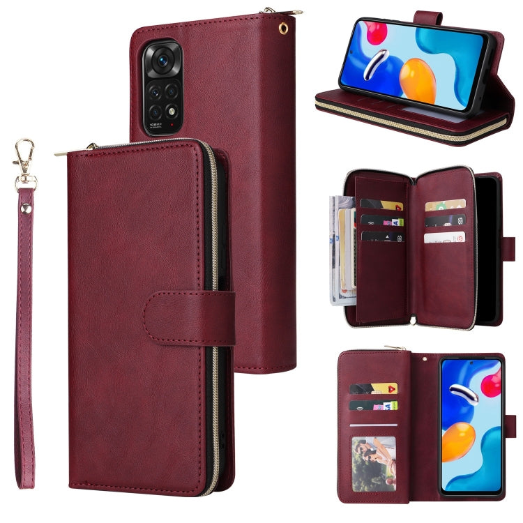 9-Card Slots Zipper Wallet Bag Leather Phone Case, For Redmi Note 11 Pro Global