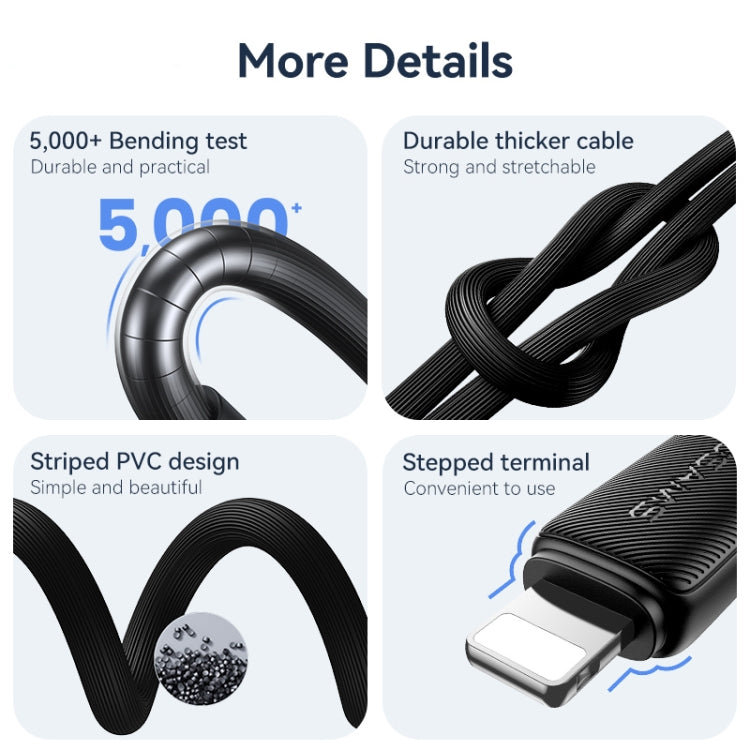 USAMS US-SJ694 USB to 8 Pin 2.4A Striped Fast Charge Data Cable, 2m, 3m, 1m