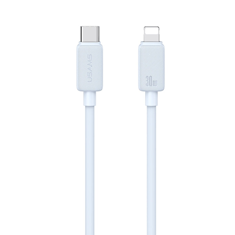 USAMS US-SJ697 USB-C / Type-C to 8 Pin 30W Striped Fast Charge Data Cable, 1m, 2m, 3m